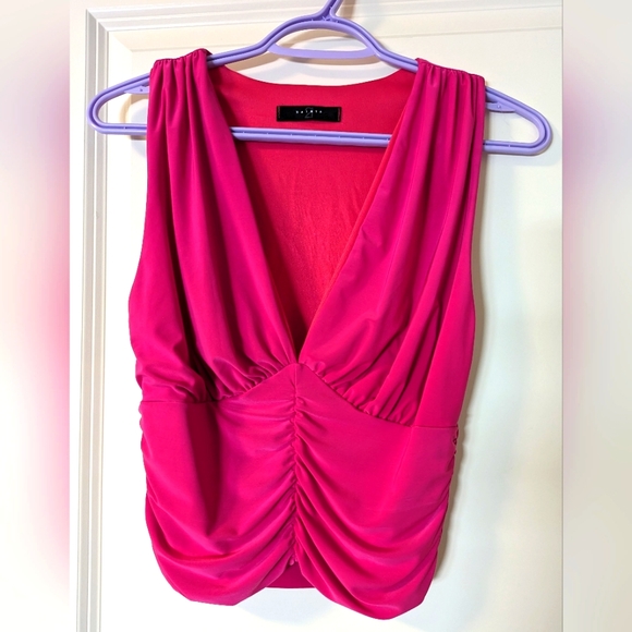Bright Pink Low Cut Crop Sleeveless Top - Picture 1 of 4